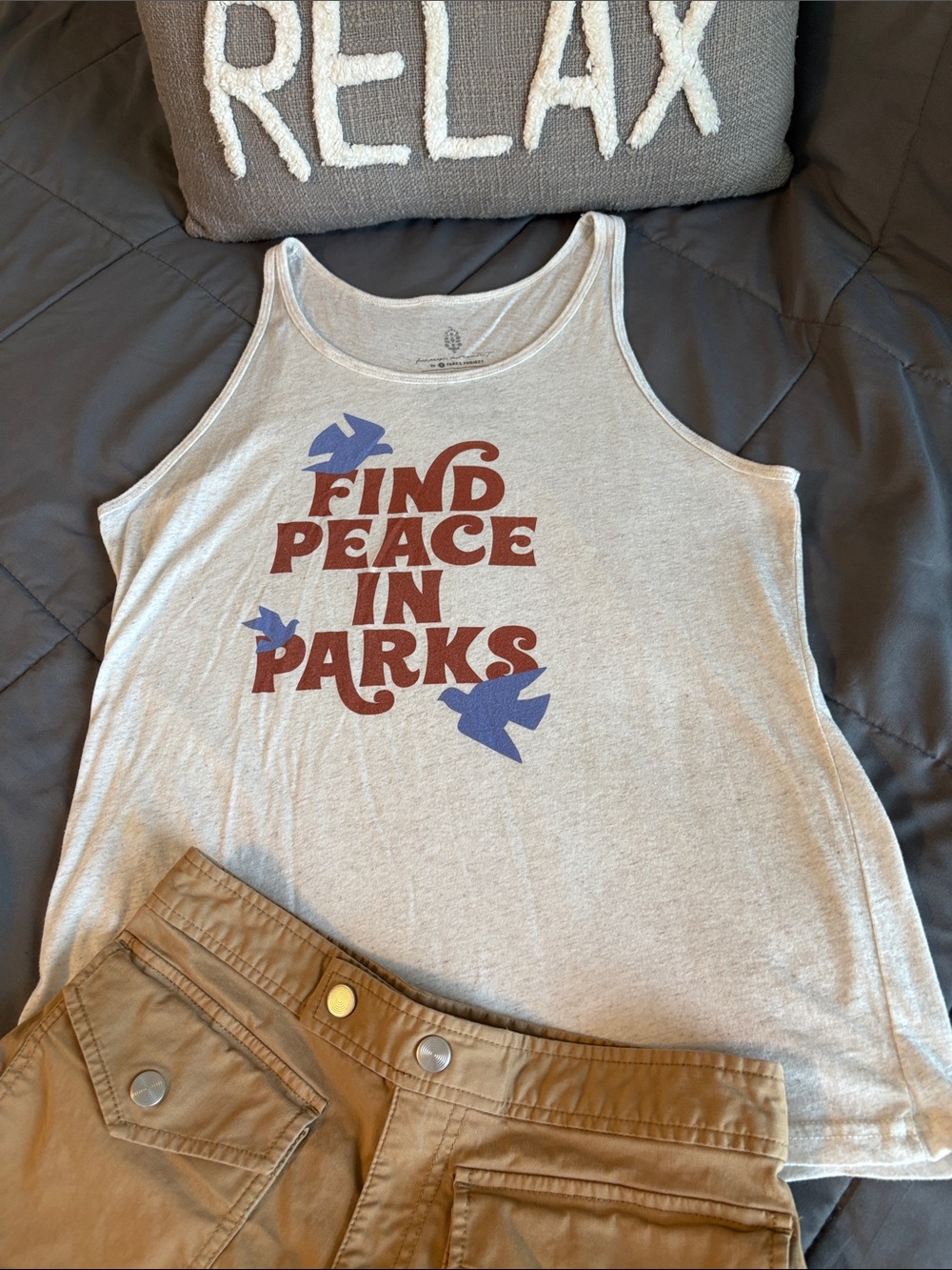 Find Peace In Parks Graphic Tank - Light Oat Rust & Blue Print Parks Projecr M